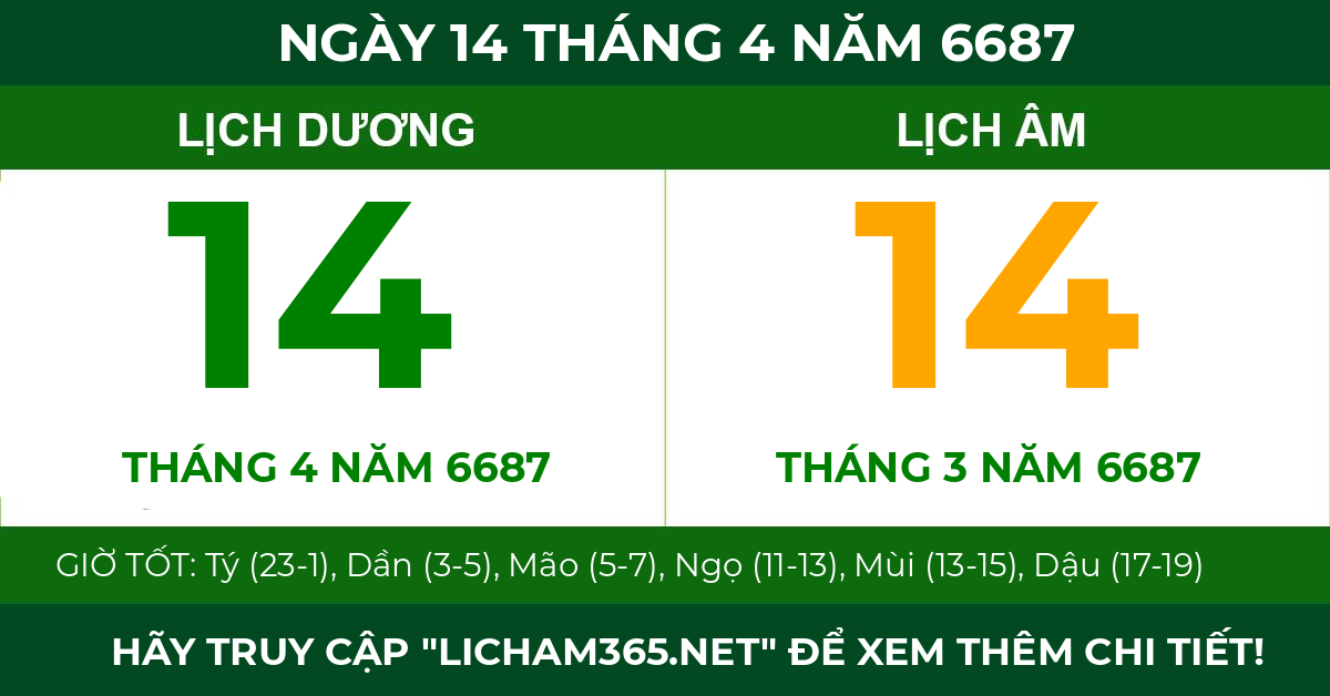 lịch âm ngày 14 tháng 4 năm 6687