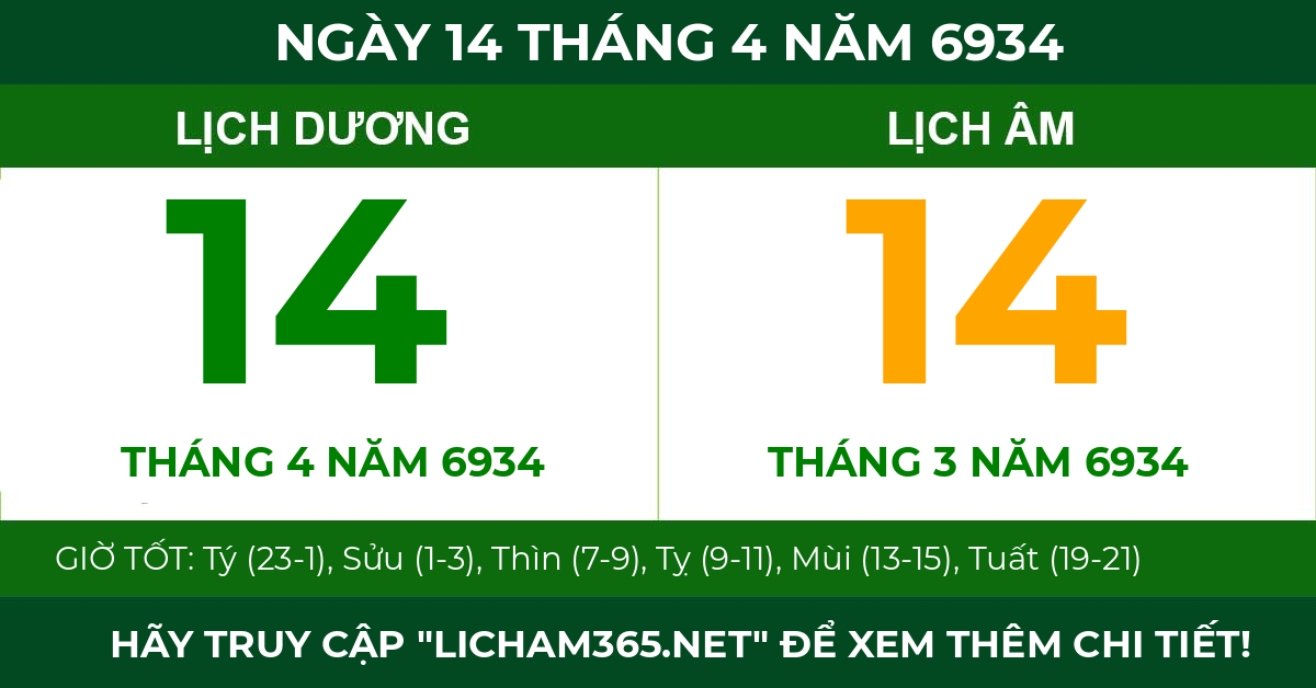 lịch âm ngày 14 tháng 4 năm 6934