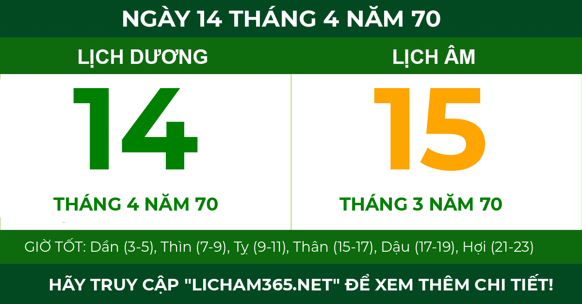lịch âm ngày 14 tháng 4 năm 70