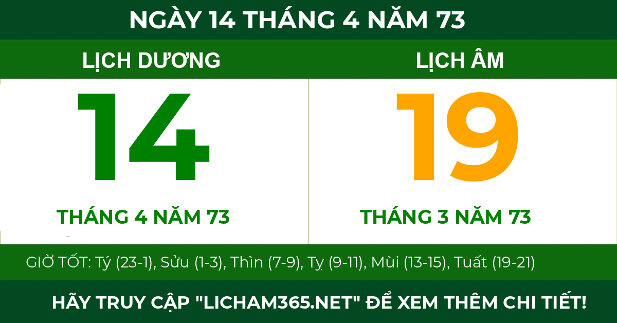 lịch âm ngày 14 tháng 4 năm 73