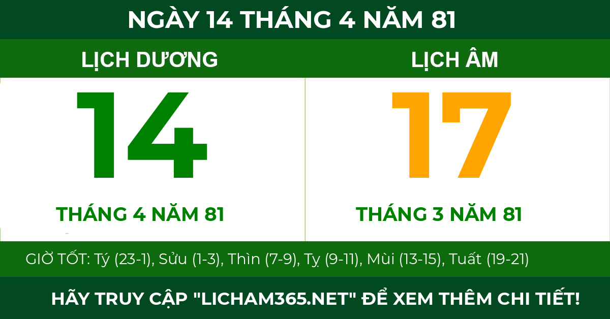 lịch âm ngày 14 tháng 4 năm 81