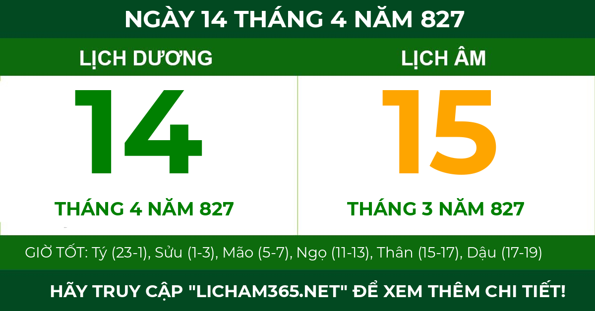 lịch âm ngày 14 tháng 4 năm 827