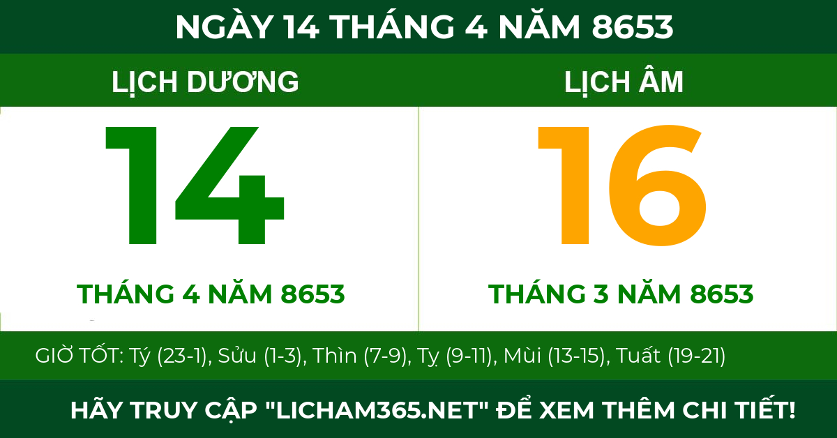 lịch âm ngày 14 tháng 4 năm 8653