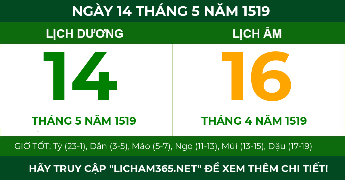 lịch âm ngày 14 tháng 5 năm 1519