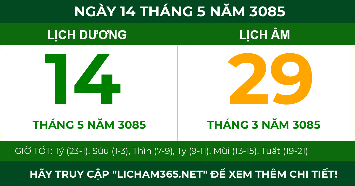 lịch âm ngày 14 tháng 5 năm 3085