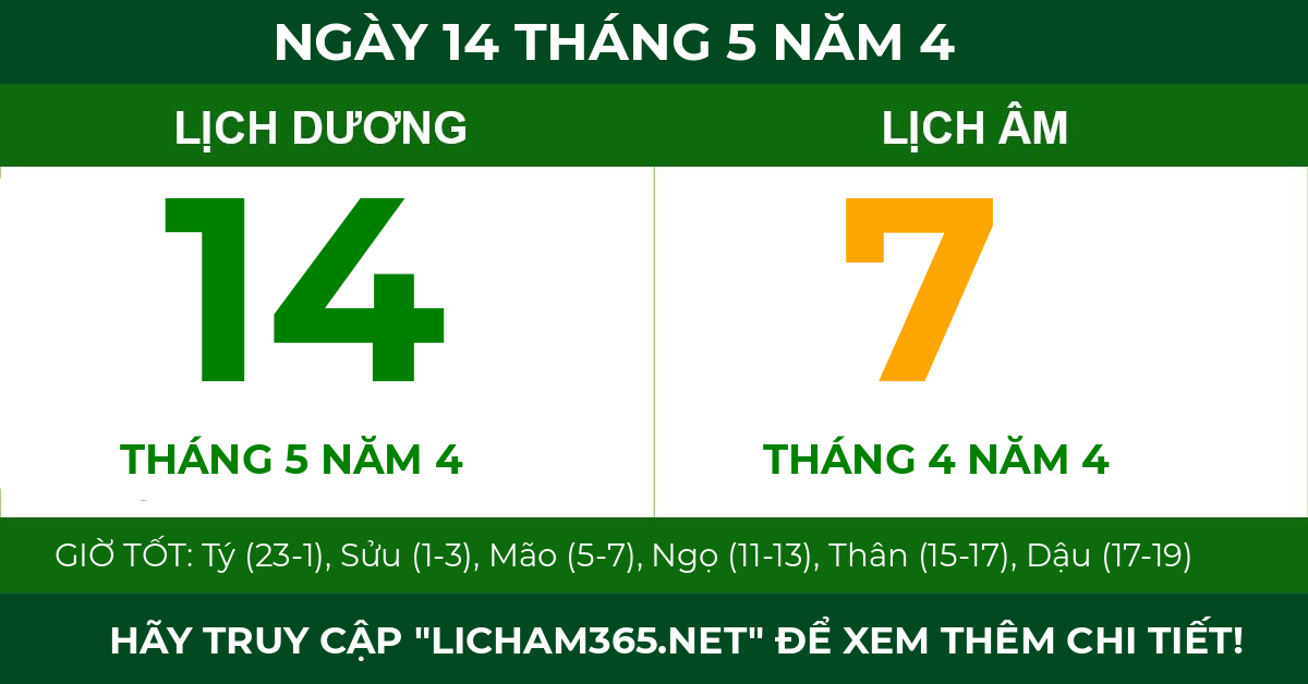 lịch âm ngày 14 tháng 5 năm 4