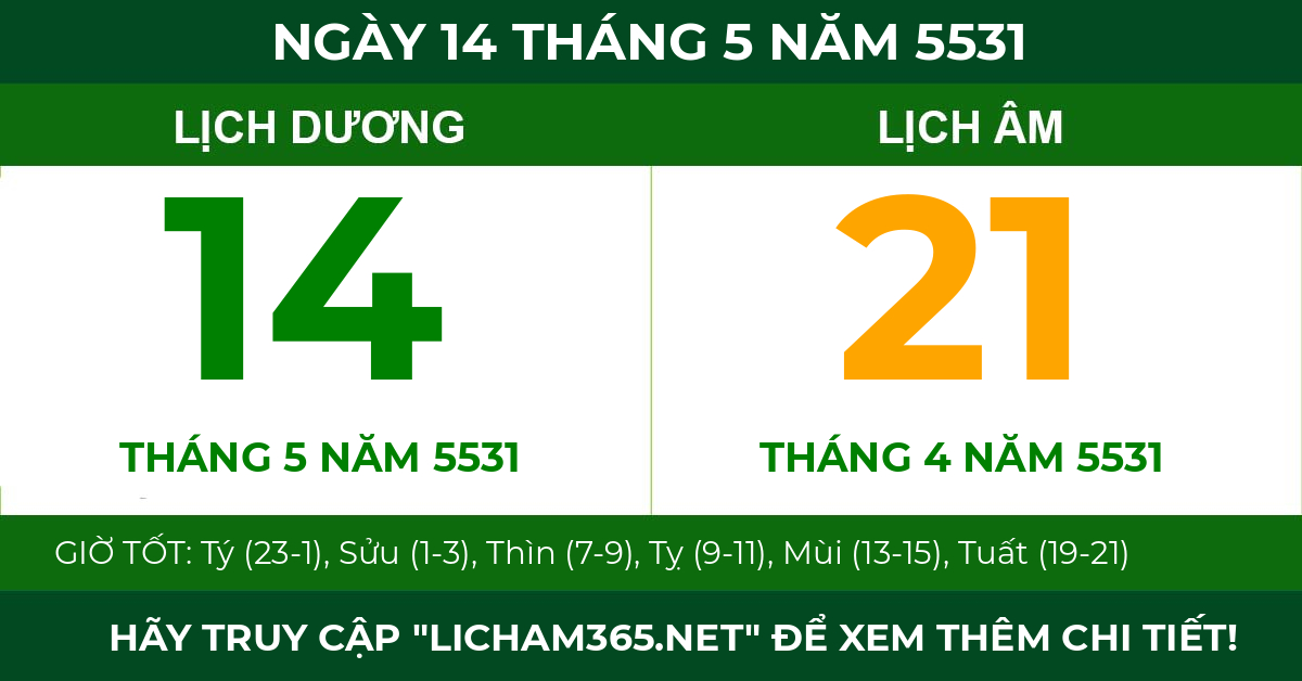 lịch âm ngày 14 tháng 5 năm 5531