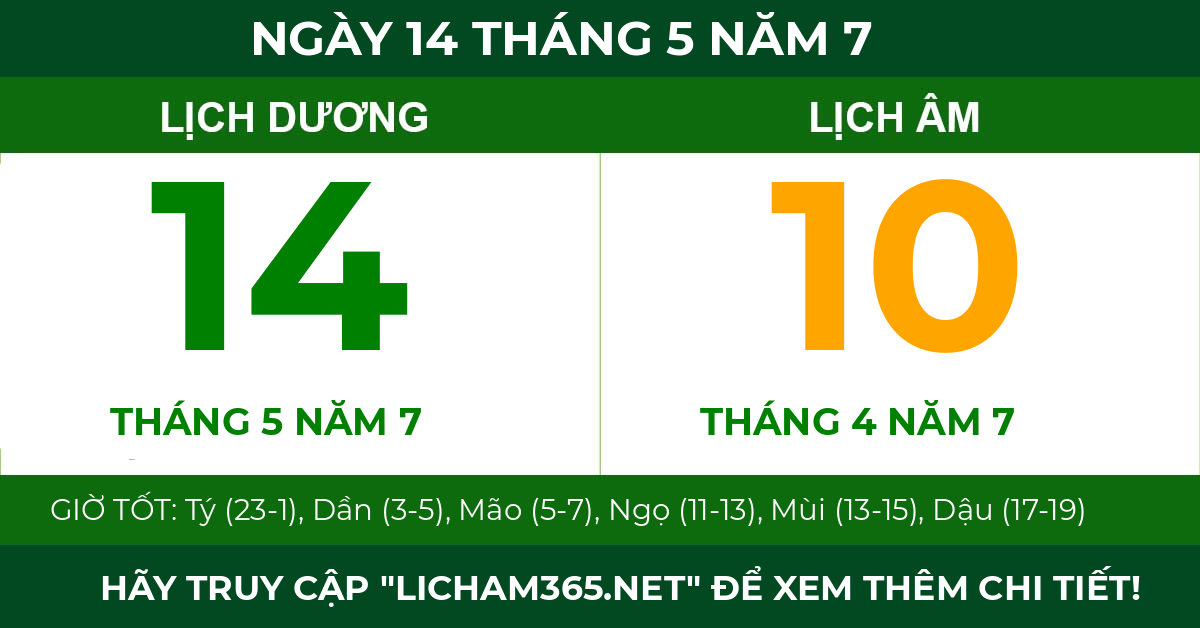 lịch âm ngày 14 tháng 5 năm 7
