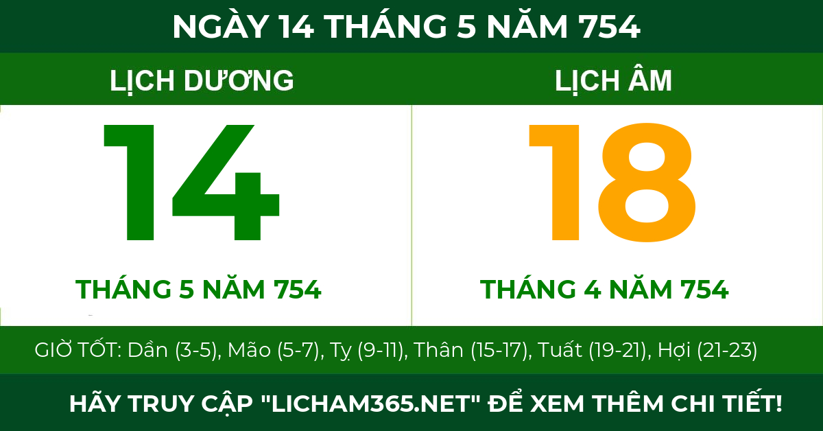 lịch âm ngày 14 tháng 5 năm 754