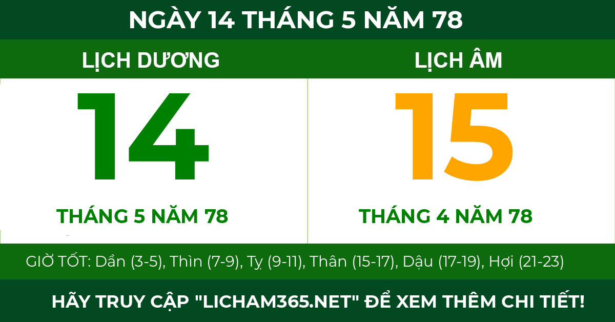 lịch âm ngày 14 tháng 5 năm 78