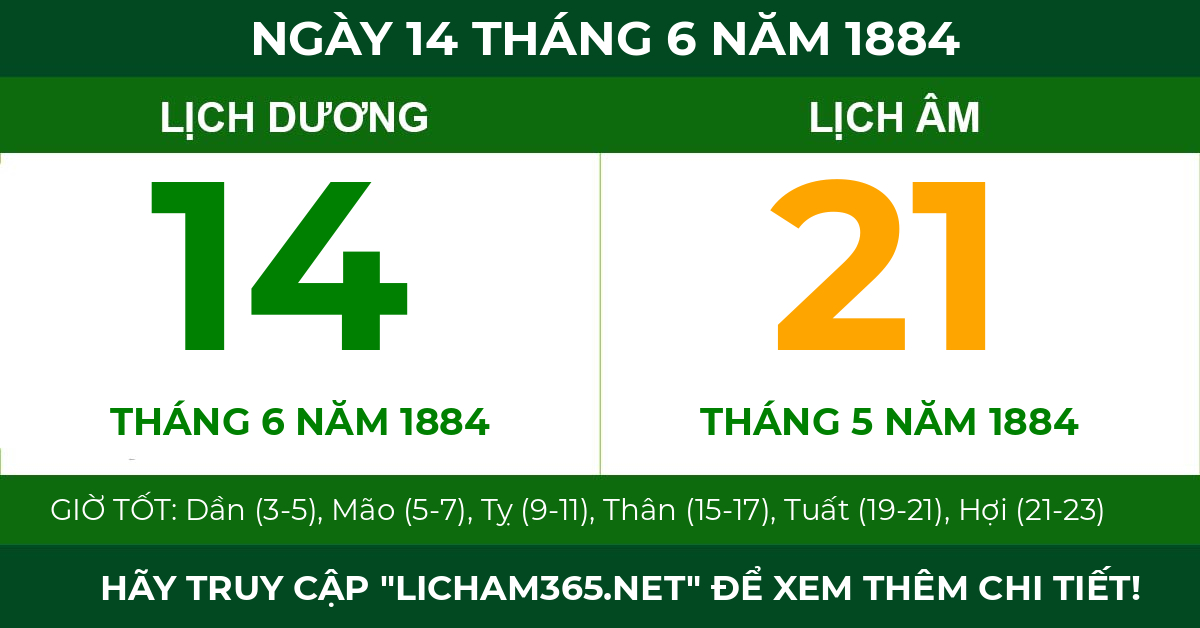 lịch âm ngày 14 tháng 6 năm 1884
