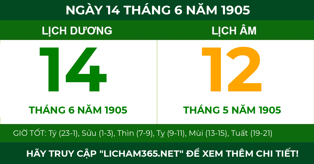 lịch âm ngày 14 tháng 6 năm 1905