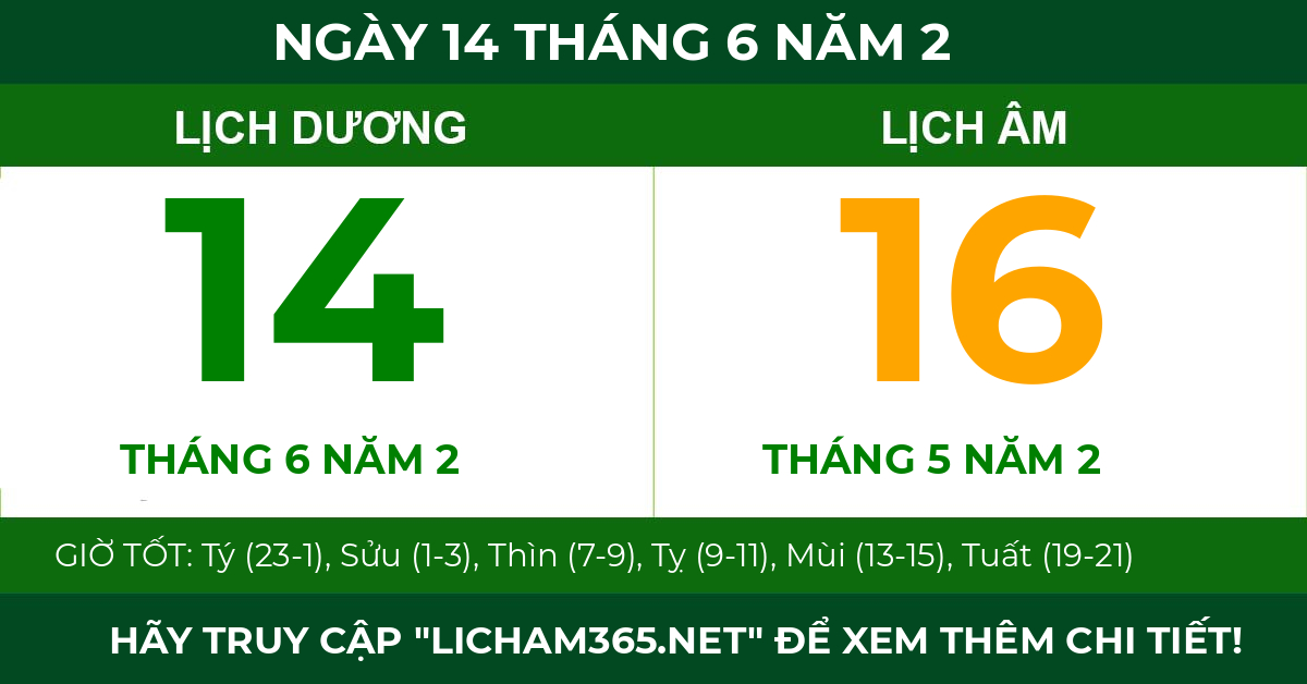 lịch âm ngày 14 tháng 6 năm 2