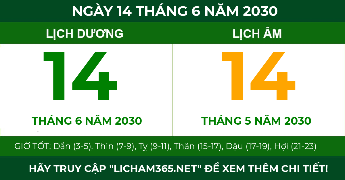 lịch âm ngày 14 tháng 6 năm 2030