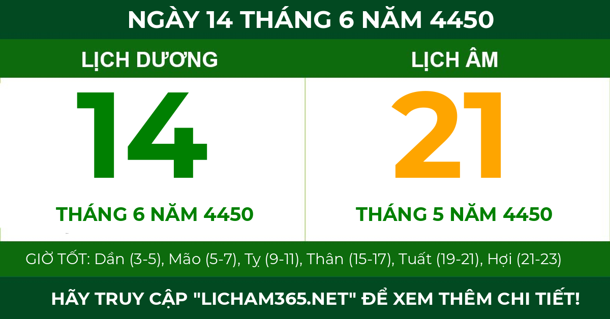 lịch âm ngày 14 tháng 6 năm 4450