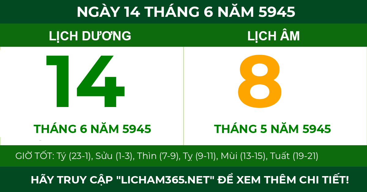 lịch âm ngày 14 tháng 6 năm 5945
