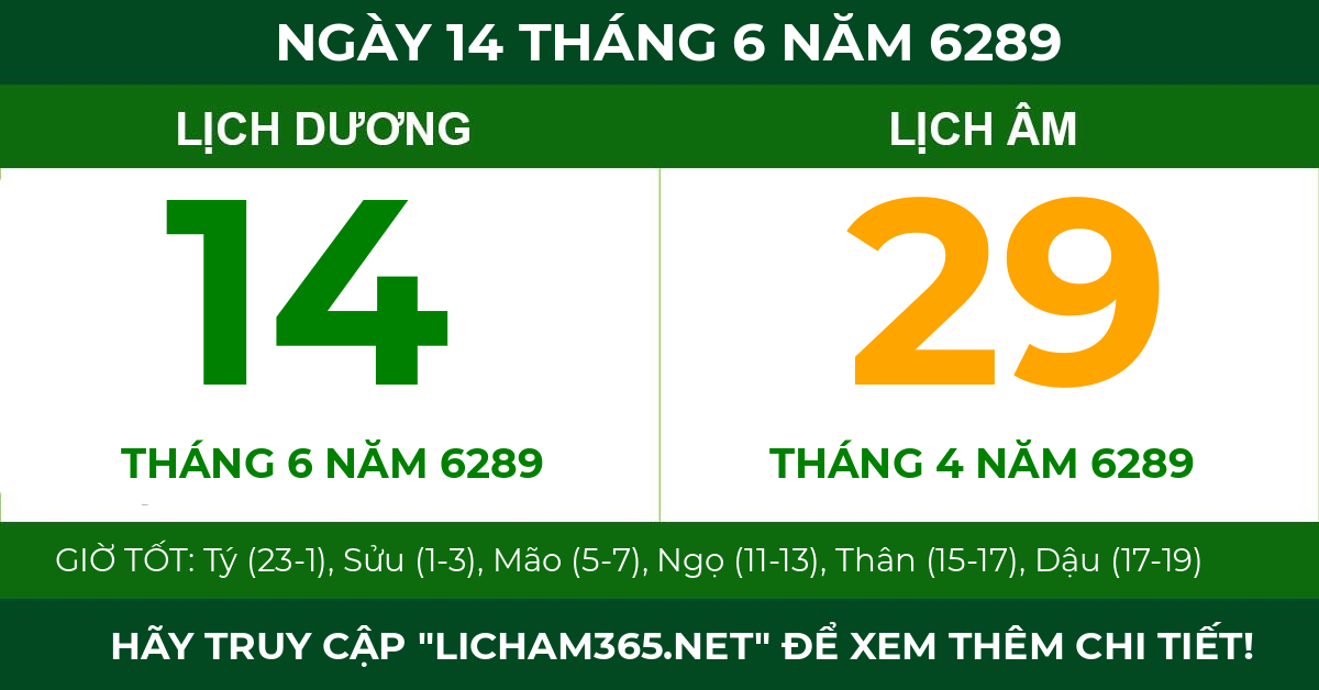 lịch âm ngày 14 tháng 6 năm 6289