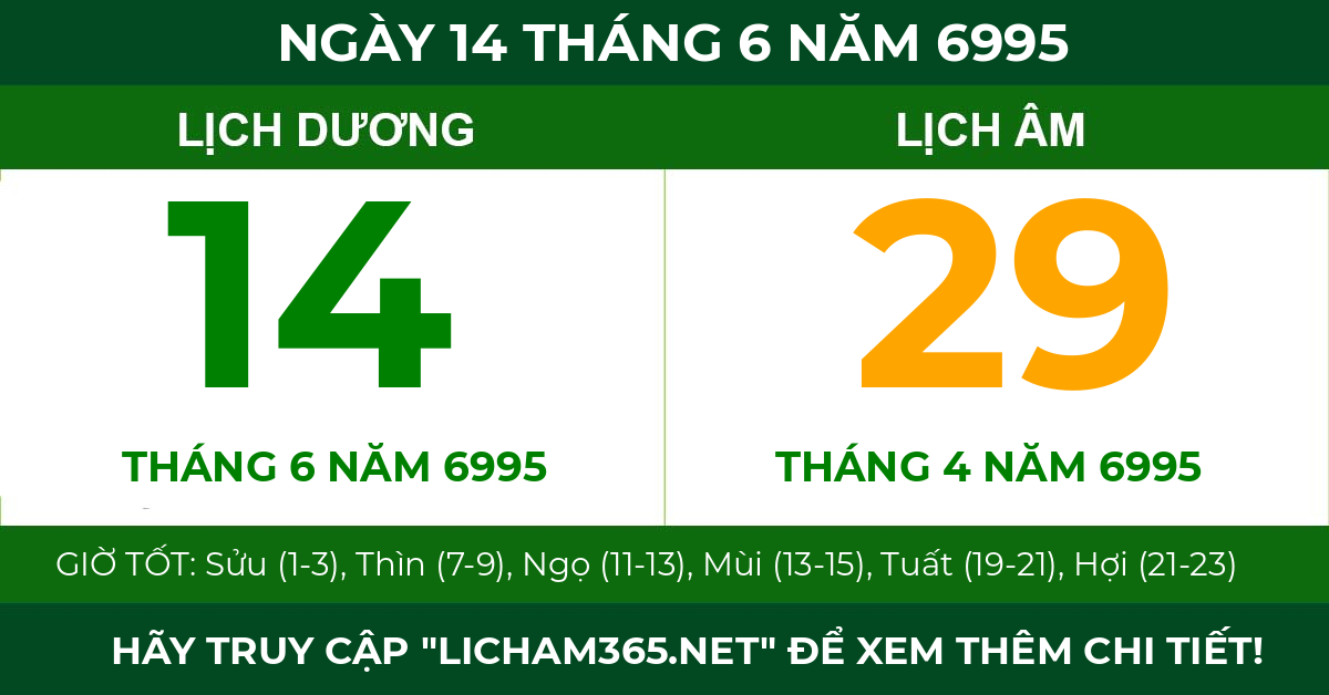 lịch âm ngày 14 tháng 6 năm 6995