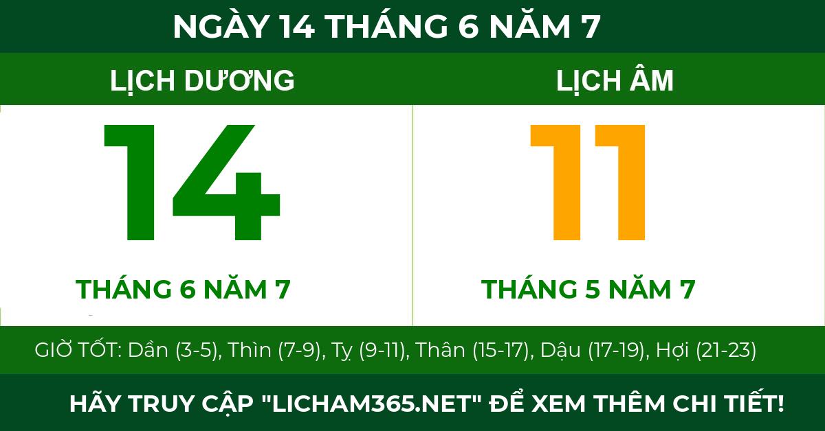 lịch âm ngày 14 tháng 6 năm 7