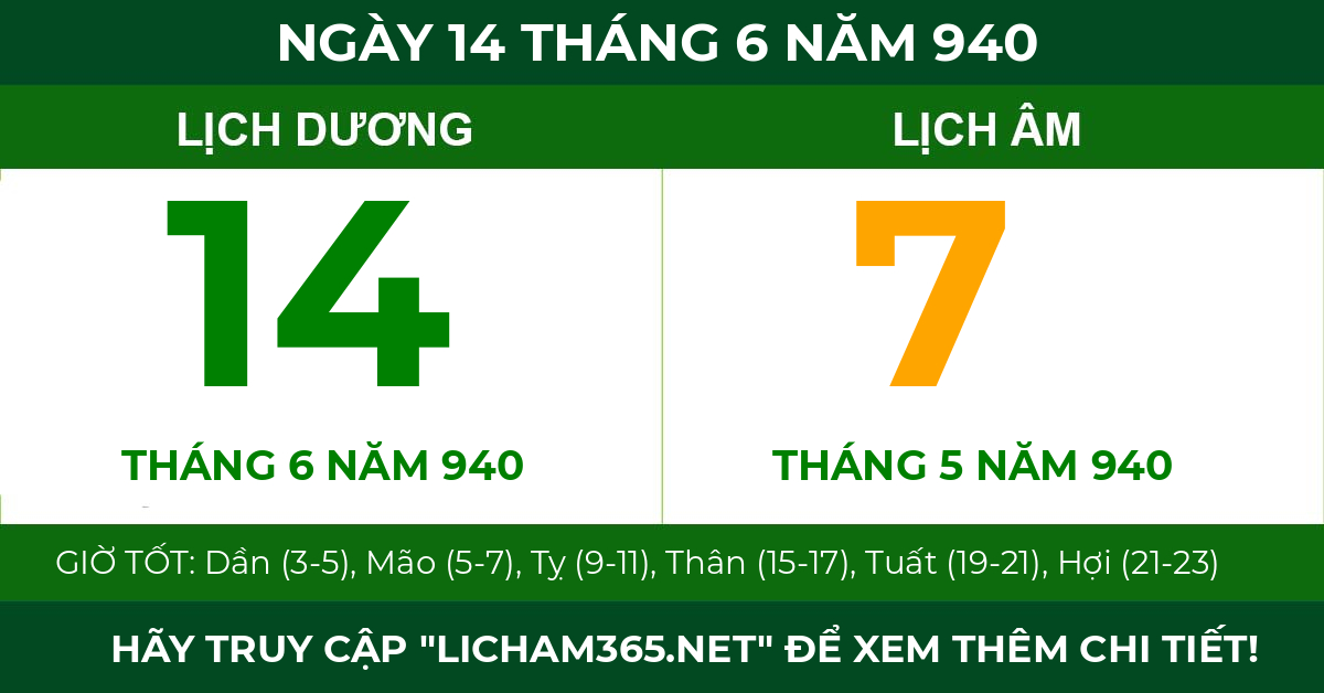 lịch âm ngày 14 tháng 6 năm 940