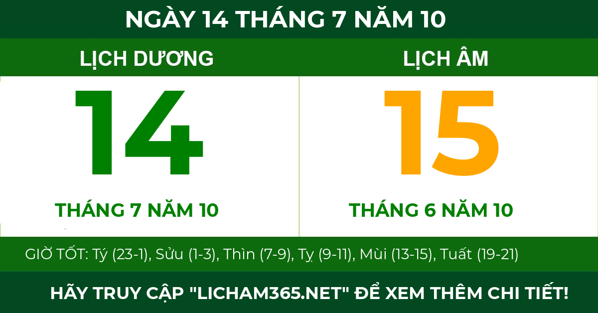 lịch âm ngày 14 tháng 7 năm 10