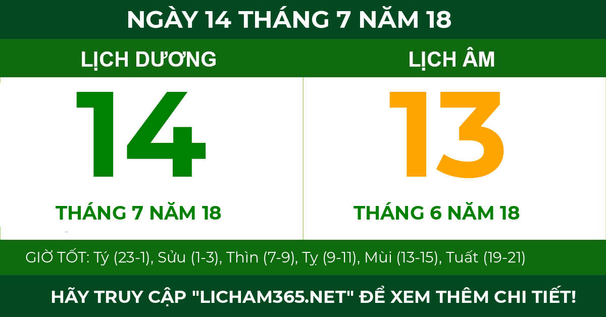 lịch âm ngày 14 tháng 7 năm 18