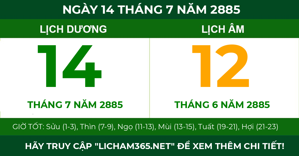 lịch âm ngày 14 tháng 7 năm 2885
