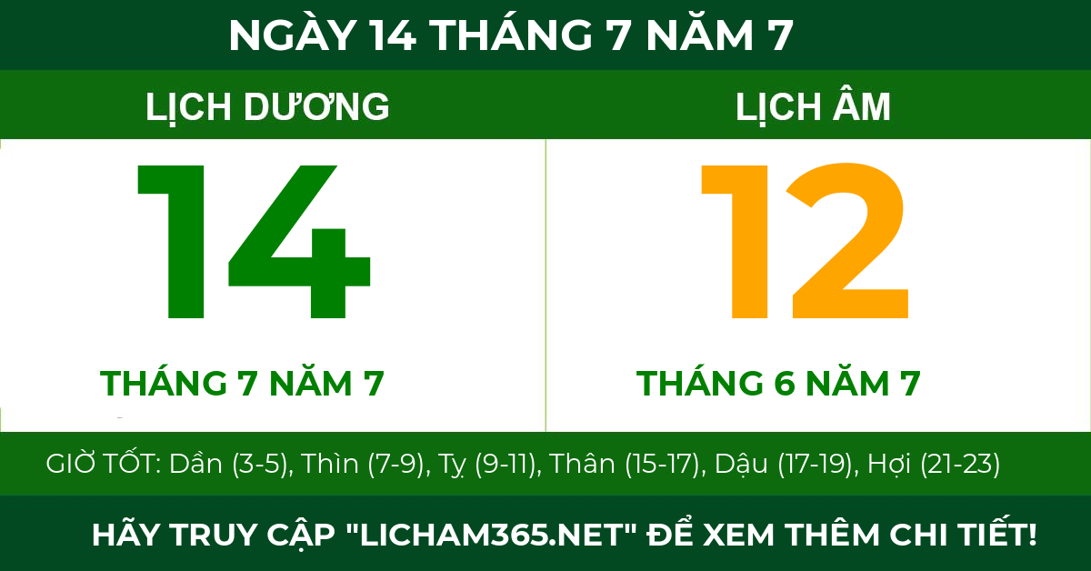 lịch âm ngày 14 tháng 7 năm 7