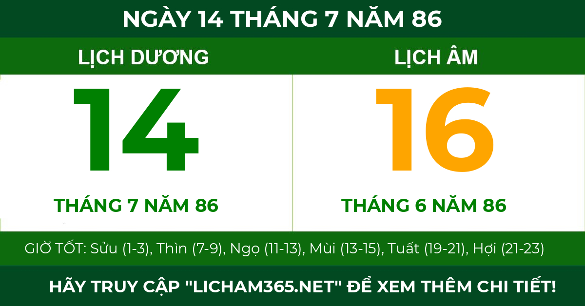 lịch âm ngày 14 tháng 7 năm 86