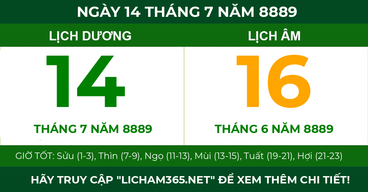lịch âm ngày 14 tháng 7 năm 8889
