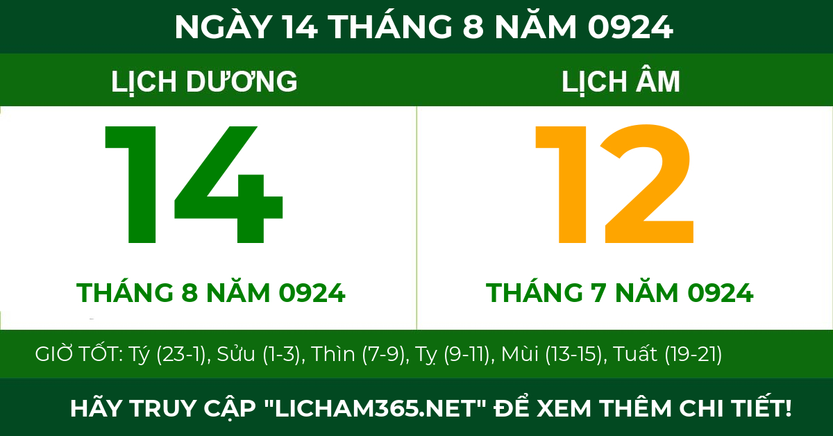 lịch âm ngày 14 tháng 8 năm 0924
