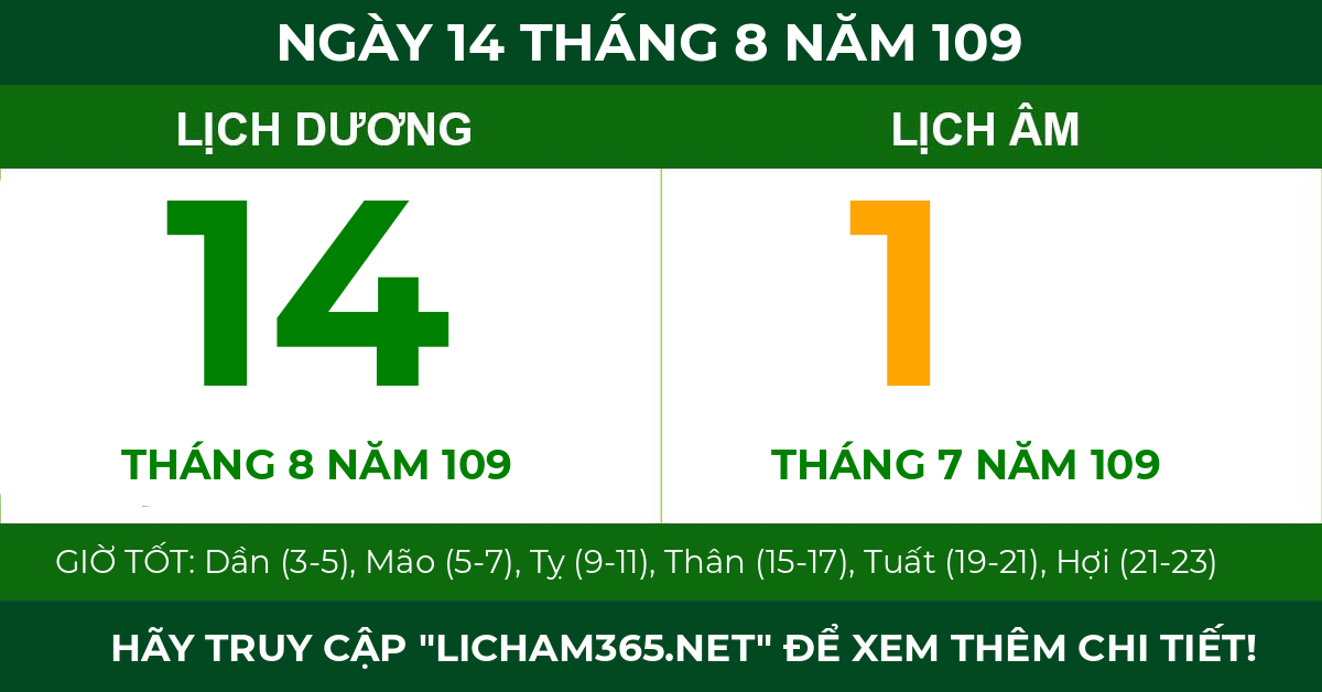 lịch âm ngày 14 tháng 8 năm 109