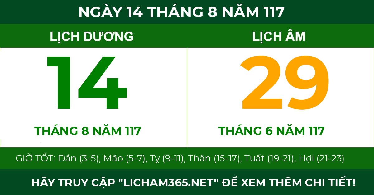lịch âm ngày 14 tháng 8 năm 117