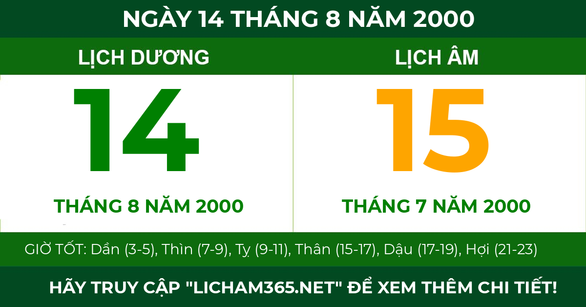 lịch âm ngày 14 tháng 8 năm 2000