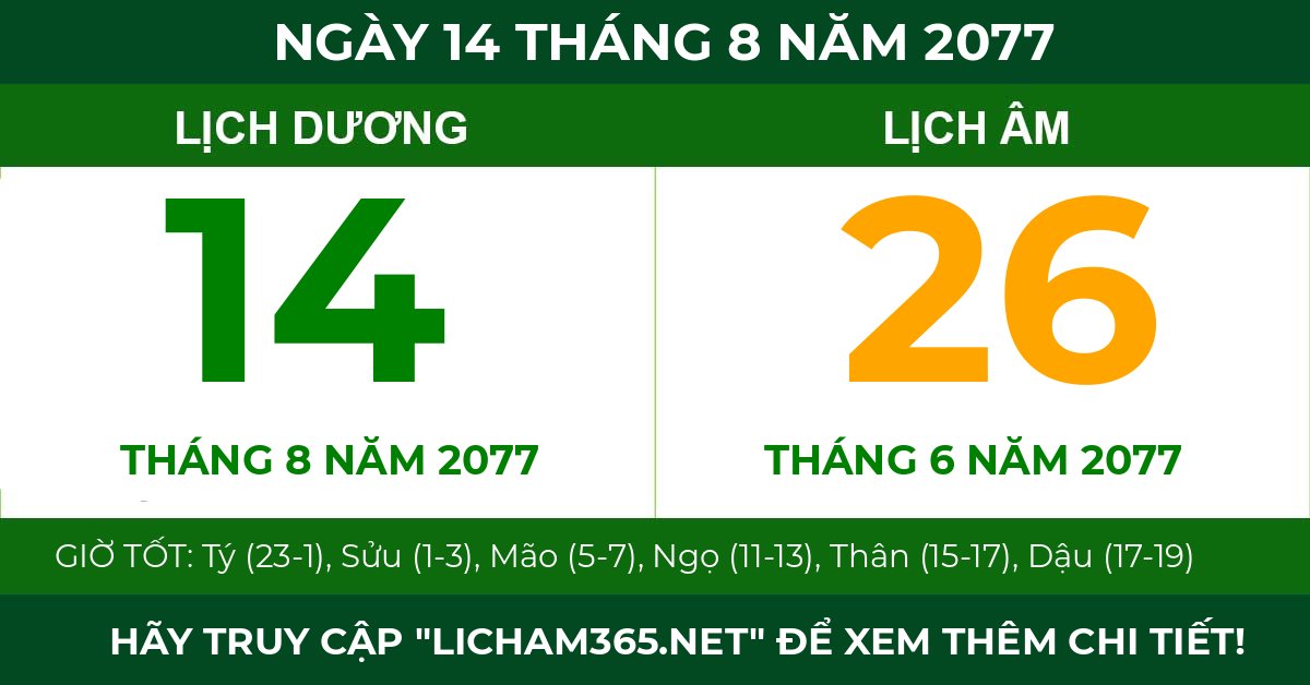 lịch âm ngày 14 tháng 8 năm 2077