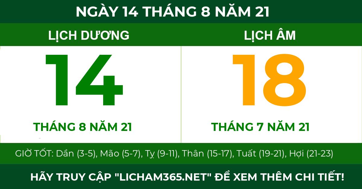 lịch âm ngày 14 tháng 8 năm 21