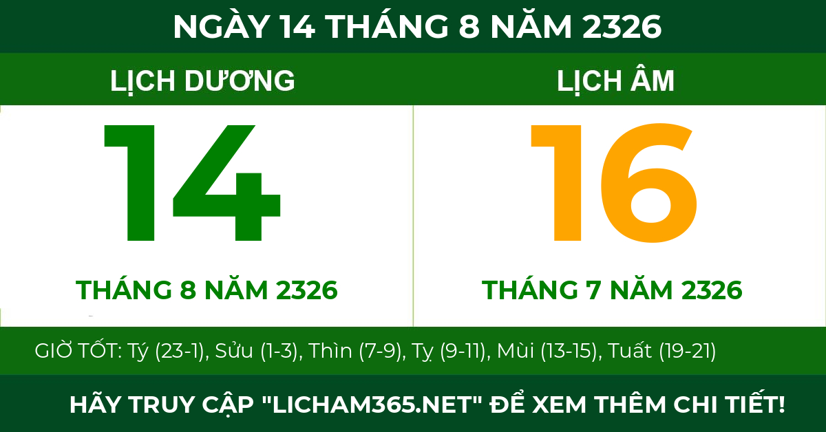 lịch âm ngày 14 tháng 8 năm 2326