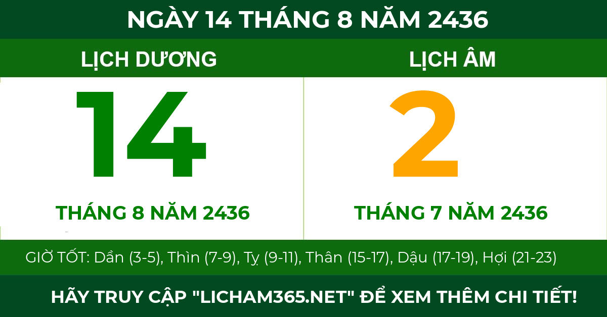 lịch âm ngày 14 tháng 8 năm 2436