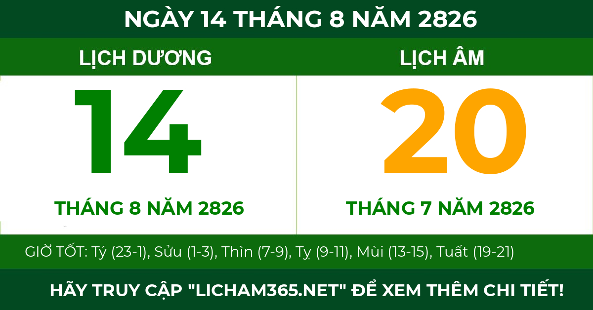 lịch âm ngày 14 tháng 8 năm 2826