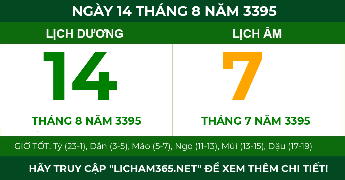 lịch âm ngày 14 tháng 8 năm 3395