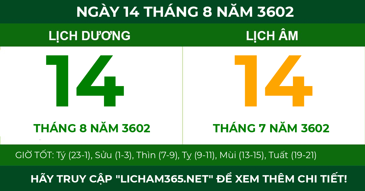 lịch âm ngày 14 tháng 8 năm 3602
