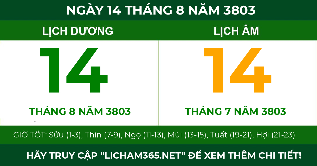 lịch âm ngày 14 tháng 8 năm 3803