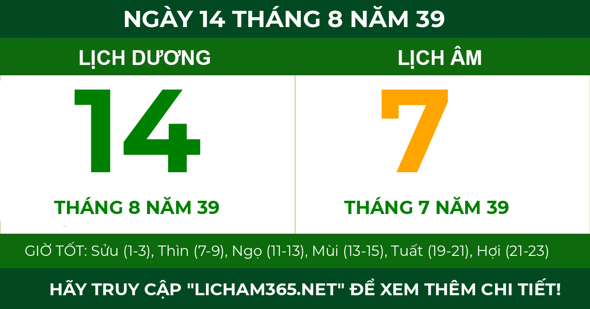 lịch âm ngày 14 tháng 8 năm 39