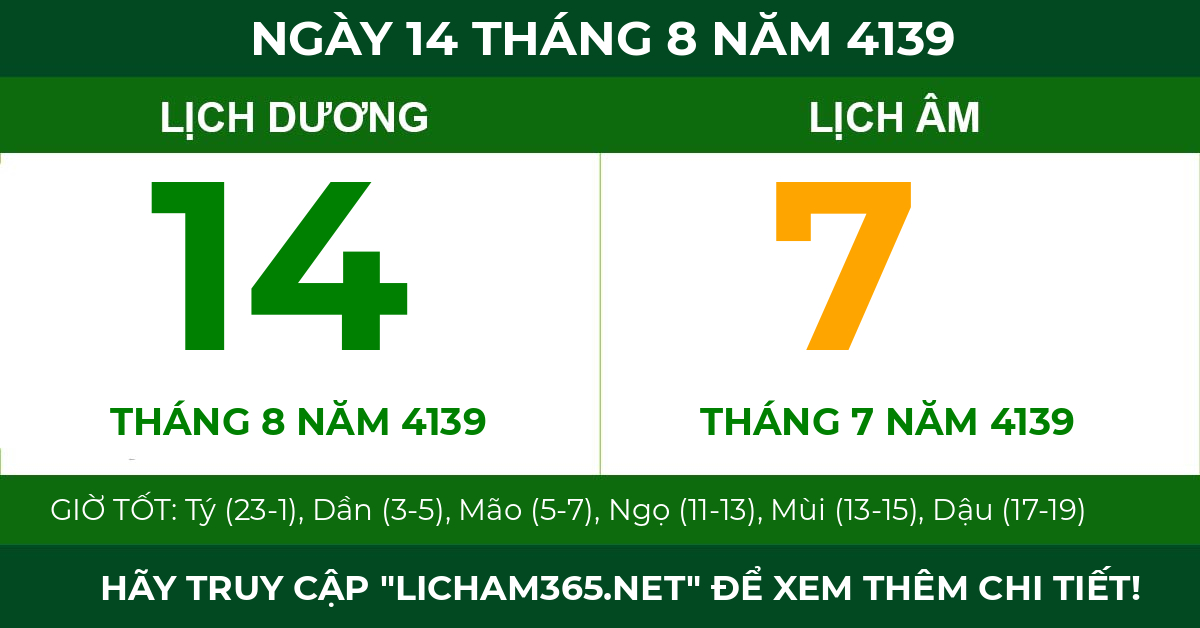 lịch âm ngày 14 tháng 8 năm 4139