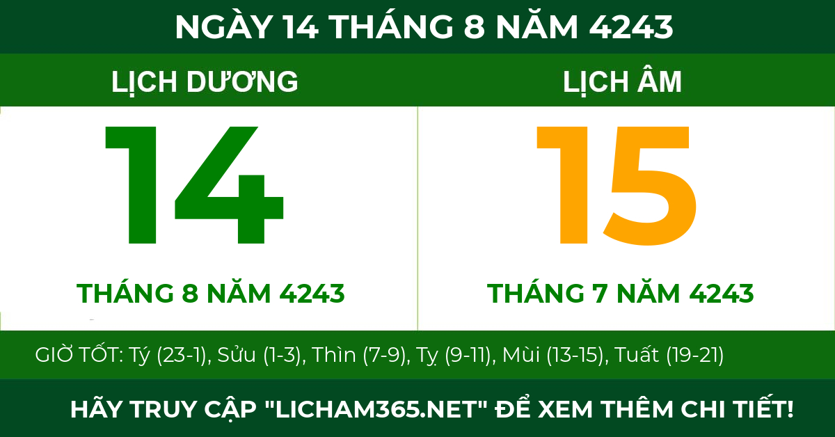 lịch âm ngày 14 tháng 8 năm 4243