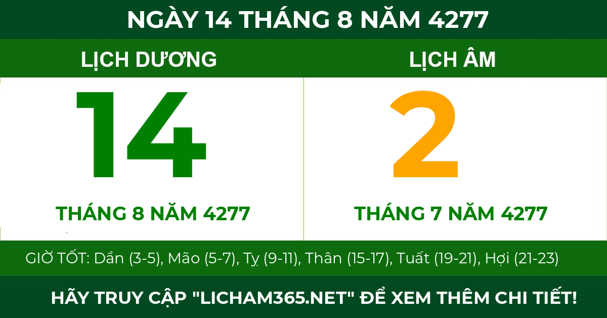 lịch âm ngày 14 tháng 8 năm 4277
