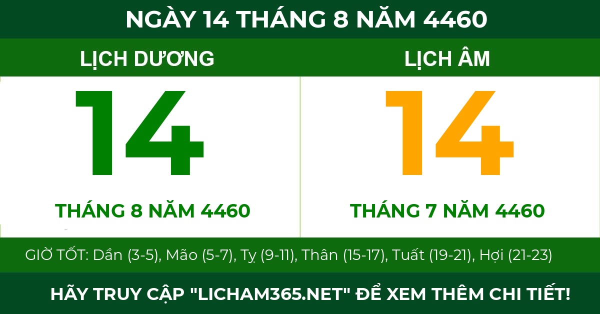lịch âm ngày 14 tháng 8 năm 4460