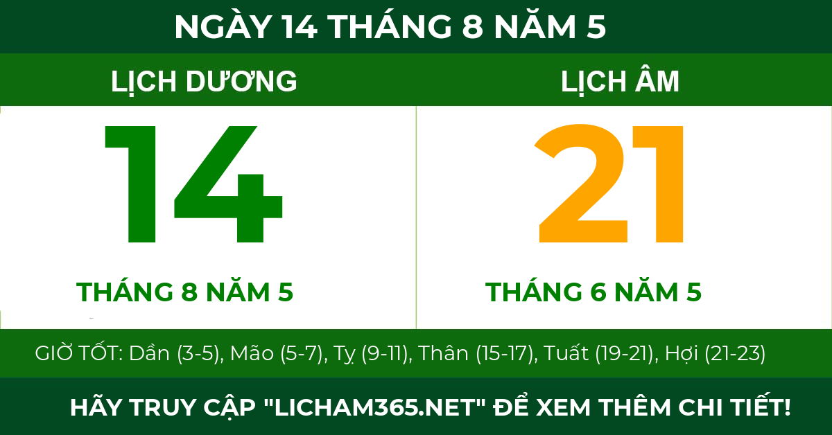 lịch âm ngày 14 tháng 8 năm 5