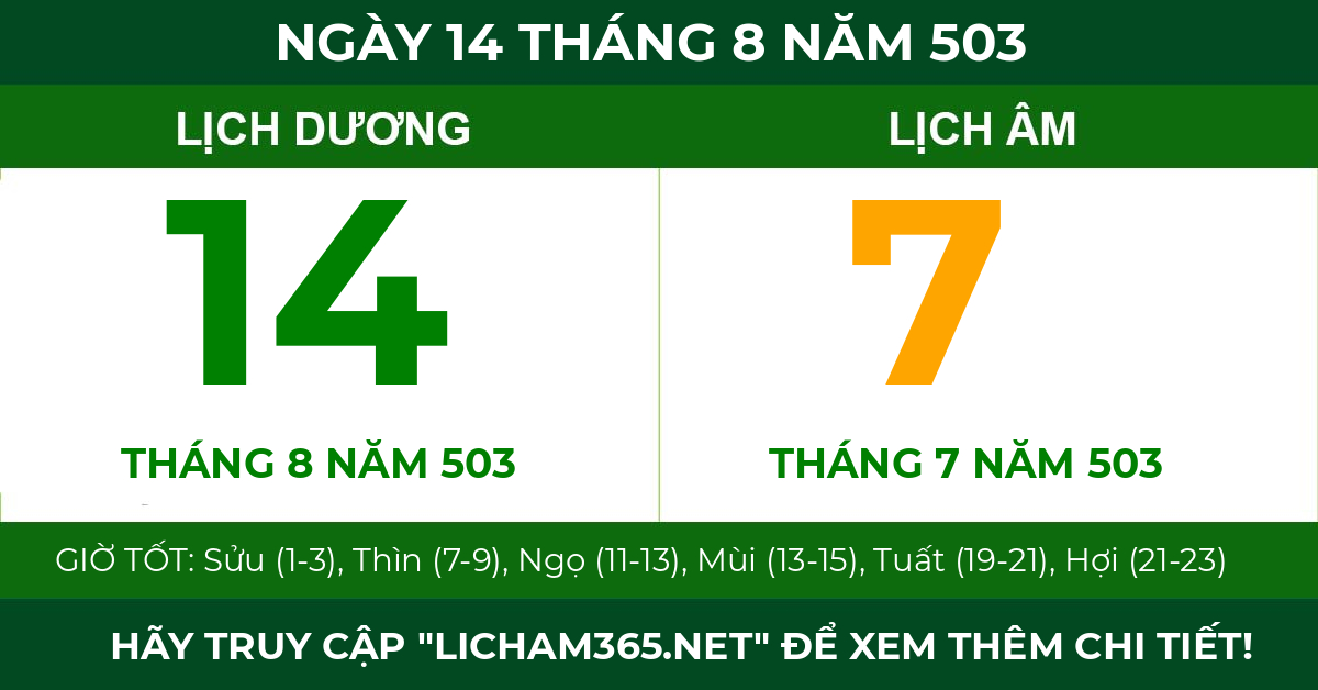 lịch âm ngày 14 tháng 8 năm 503