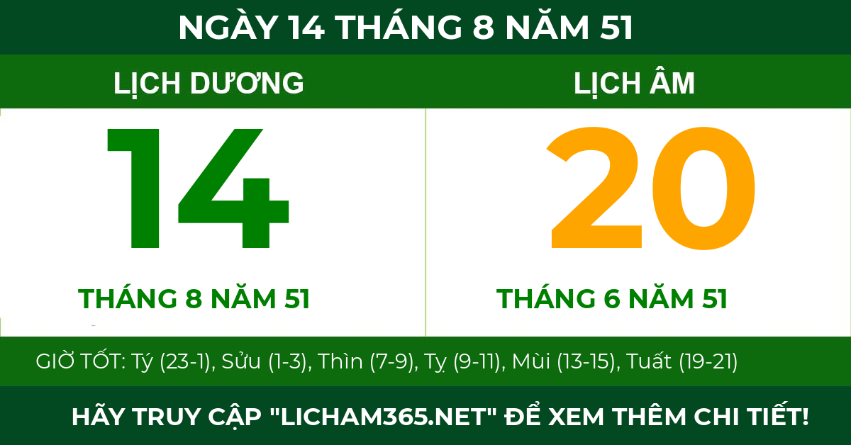 lịch âm ngày 14 tháng 8 năm 51